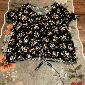 SO Black Floral Blouse with Tie-Front